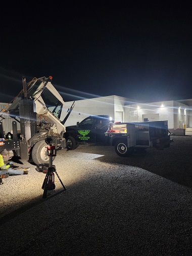 Mobile repair truck on-site at night